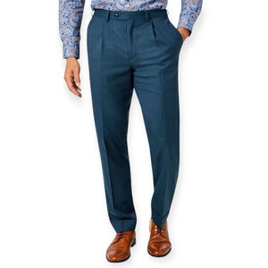 TALLIA Classic-Fit Wool Suit Trouser Pants Dark Teal Blue Cuffed Pleated 36 x 30